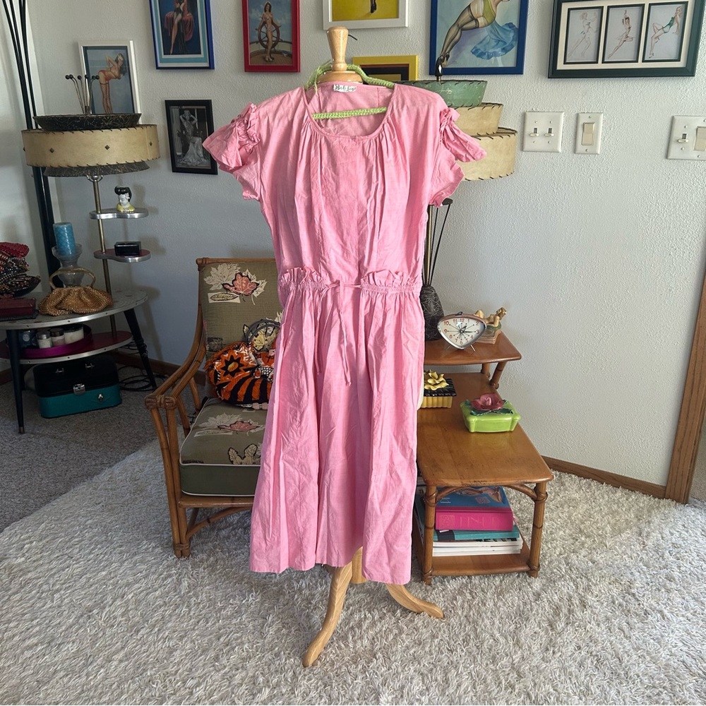 SOLD Vintage 1940s Dress I Pink Cotton Day Dress l M l 40s Pinup Rockabilly - Picture 2 of 6